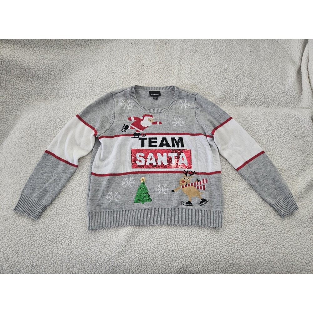 Ugly Christmas Sweater Changing Sequin Logo Team Santa Rudolph‎ Kids XL